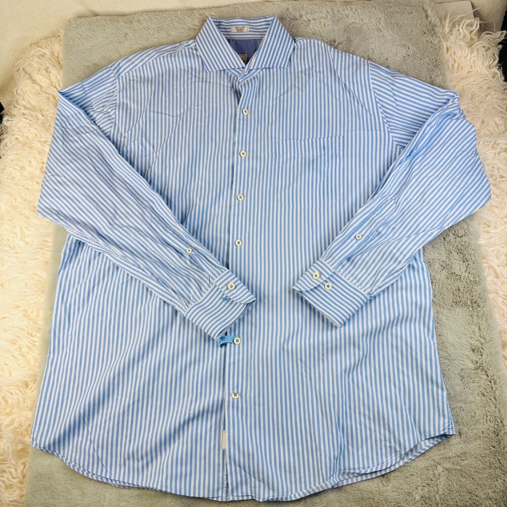 Peter Millar Shirt Mens XL Button Down Dress Shirt Trex Logo Wrinkle Free Stripe